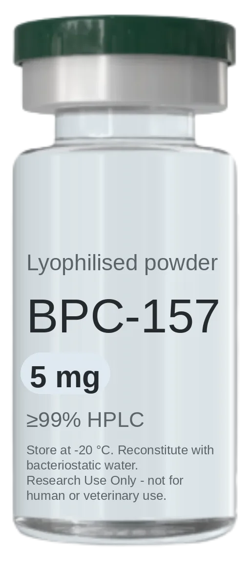 BPC-157 5 mg vial — lyophilised research peptide, ≥99% HPLC, labelled for research use only